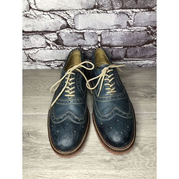 1901 Blue Leather Wingtip Oxfords Lace Up Shoes Men's Sz 9.5M US/43EU M72913 - Picture 12 of 16